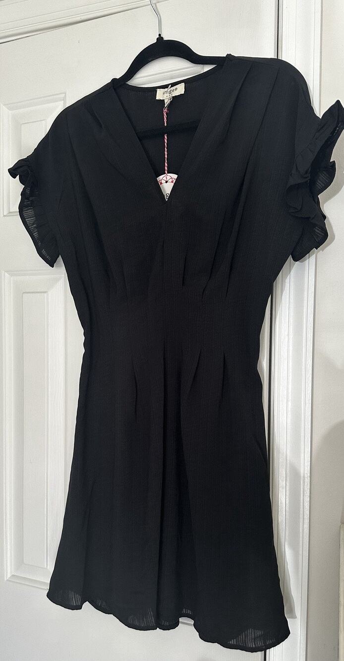 Umgee Ruffle Sleeve Pleated Black Dress Size Small Semi Sheer NWT Pullover